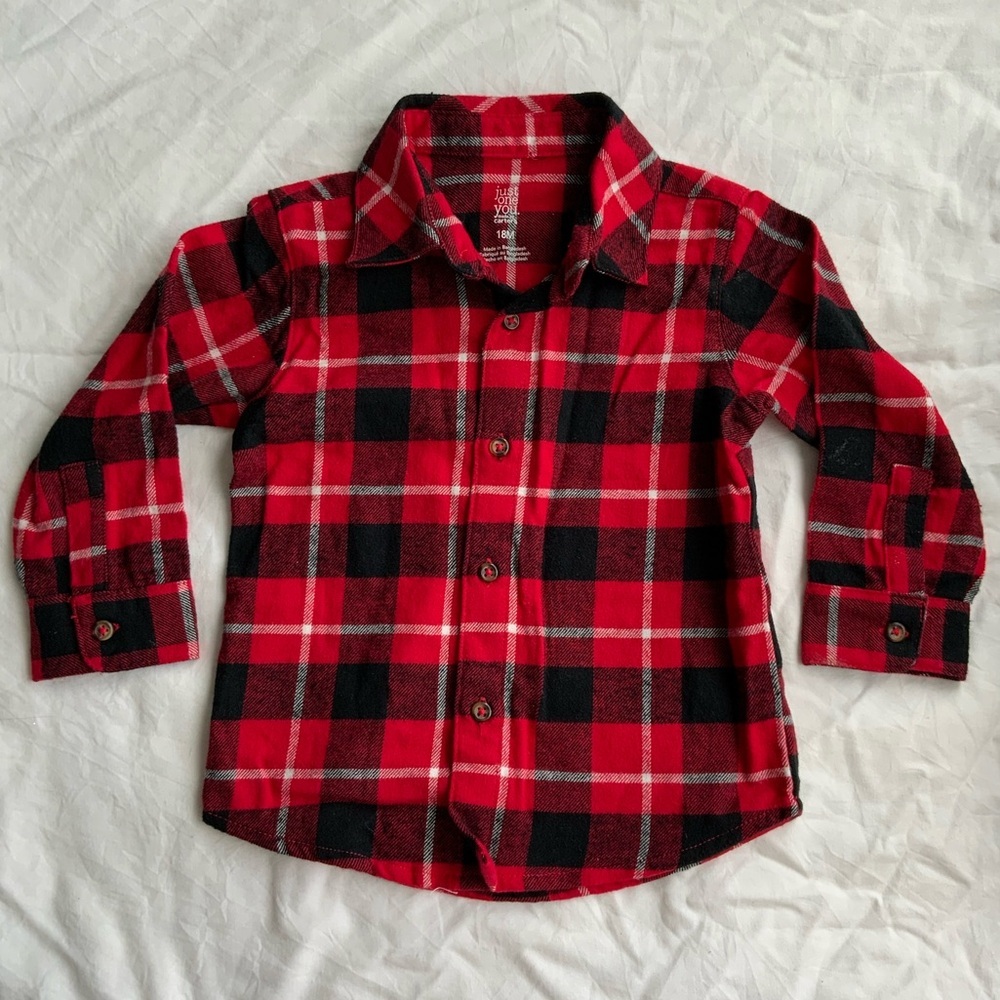 Carter's Red Plaid Button-Up Shirt 18M